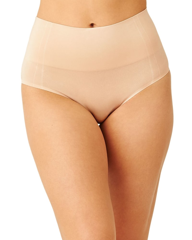 Front of a model wearing a size 2XL Smooth Series Shaping Brief in Sand by Wacoal. | dia_product_style_image_id:304081